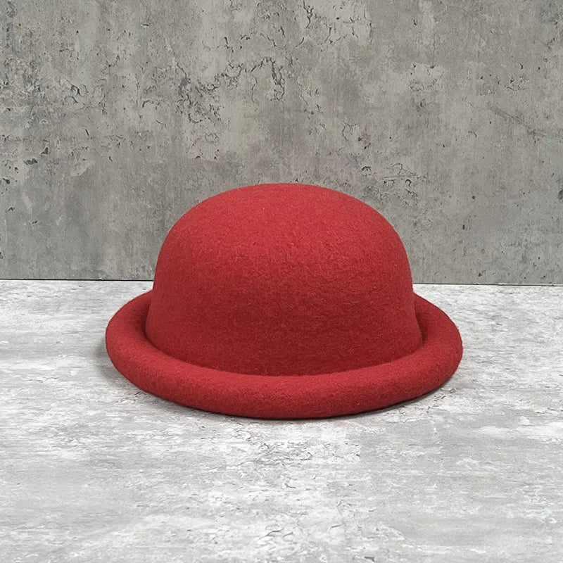 Women Winter Hat Wool Cap Vintage Bucket Bowler Hat