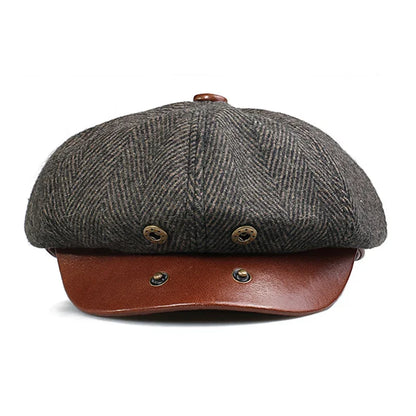 Men Street Bonnet 55% Wool Beret Sheepskin Camel/Grey Male Thin Hats