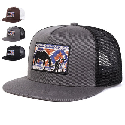 Unisex Horse Cross Embroidery Hip-hop Net Hats Spring Summer Sports Cap
