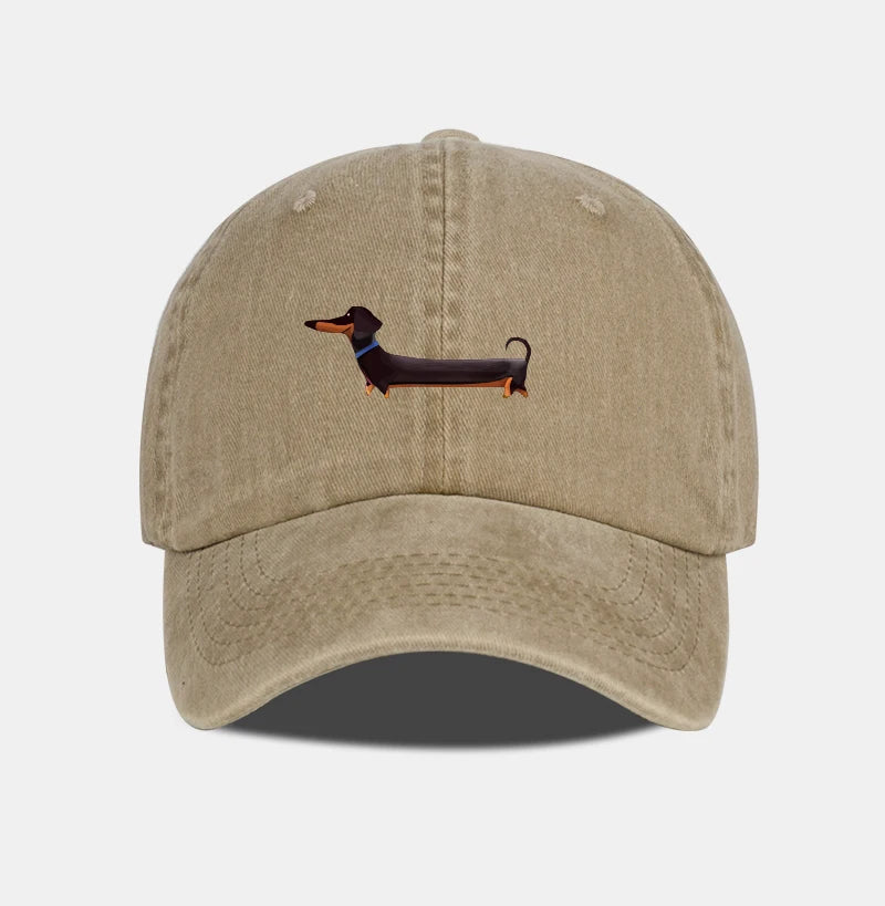 Dachshund Print Washed Baseball Cap Adorable Retro Dog Themed Style Perfect For Outdoor Walks