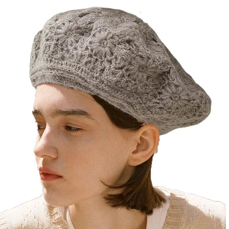 New Winter Crochet Beret For Women Wool Knit Hat