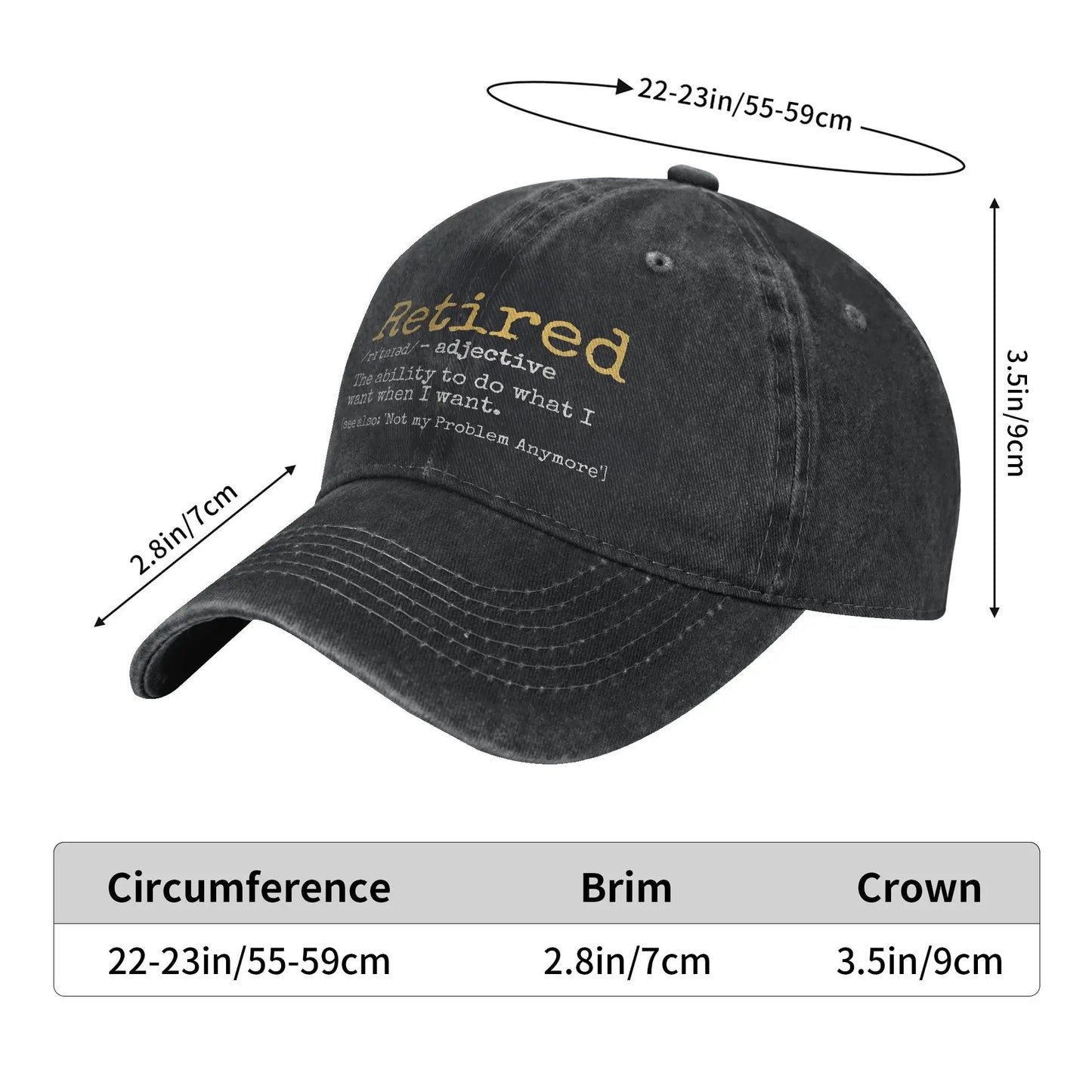 Retired Definition Funny Retirement Gag Baseball Cap Unisex Distressed Washed