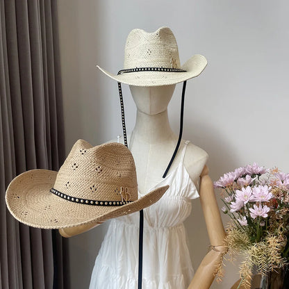 2026 New Cowboy Straw Hat, Wide Brim Western Sun Cap