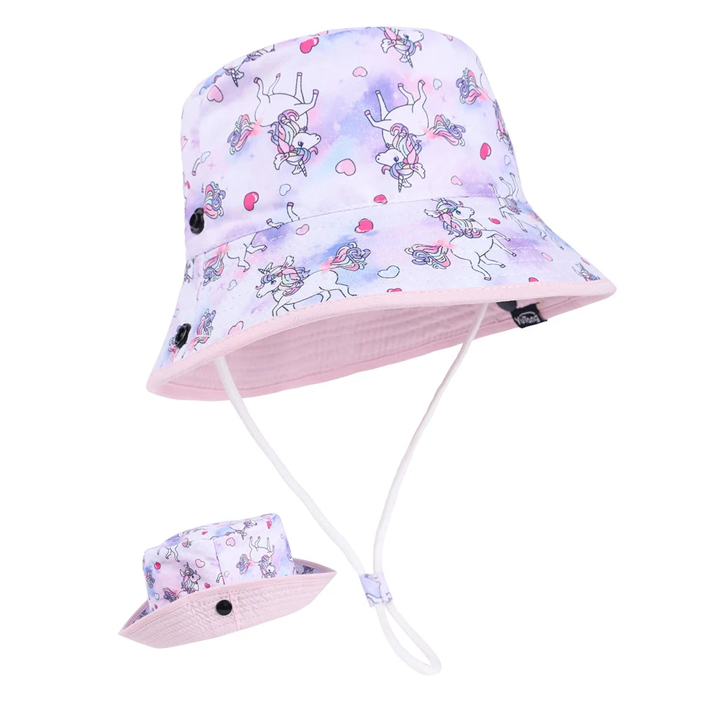 Panama Summer Children Bucket Hat Cartoon Baby Beach Foldable Brim Hat Kids