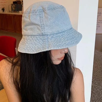 Women Washed Cotton Denim Bucket Hat Travel Hats