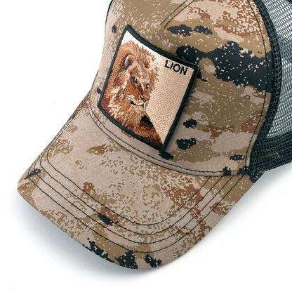 Camouflage Trucker Cap With Embroidery Lion Patch Baseball Cap For Men Women