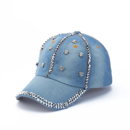 Baseball Cap Denim Distressed Rhinestone Bling Sparkle Hip Hop Hat