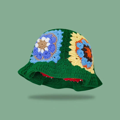 Dopamine Autumn Crochet Panama Cap Korean Handmade Bucket Hats