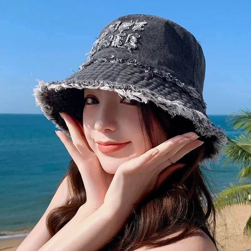 New Denim Bucket Washed Retro Wide Brim Hat