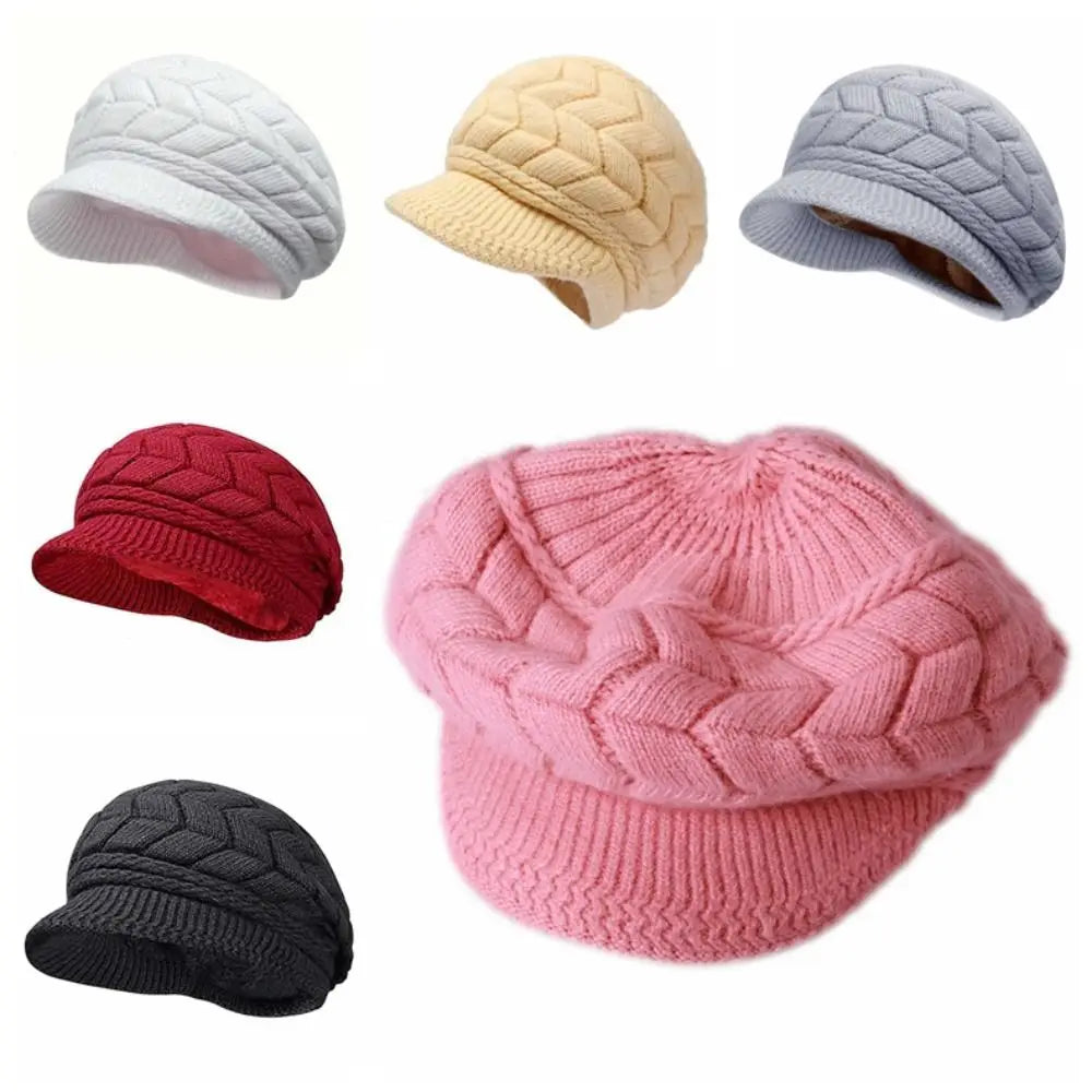 Thicken Warm Striper Knitted Cap Winter Brim Caps