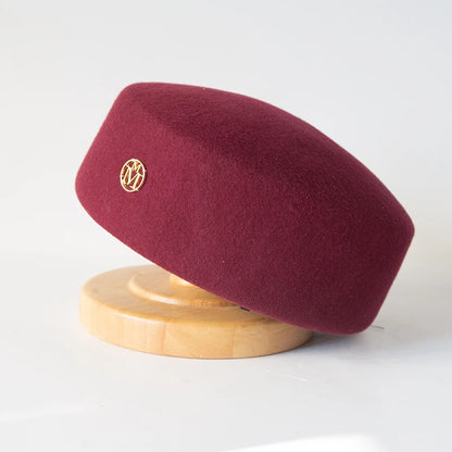 Women Wool Felt Berets Hat Vintage Hard Top Concave Top Fedoras Hats
