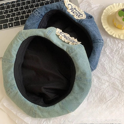 High Quality Retro Washed Denim Beret Women's