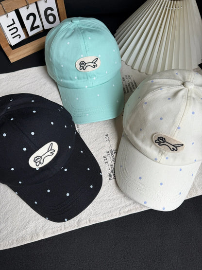 Cute Cartoon Cat Embroidery Polka Dot Baseball Cap for Women