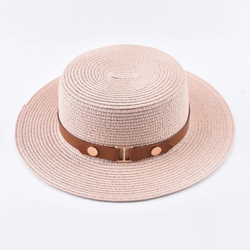 Summer Women Straw Hat Ladies Fashion Flat Top Travel Beach Sun Hat