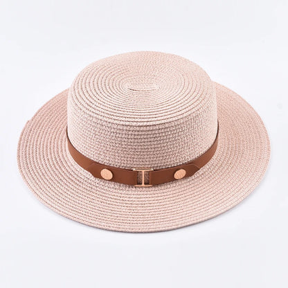 Summer Women Straw Hat Ladies Fashion Flat Top Travel Beach Sun Hat