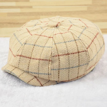 2025 New Plaid Wool Berets Autumn Winter Flat Cap Man