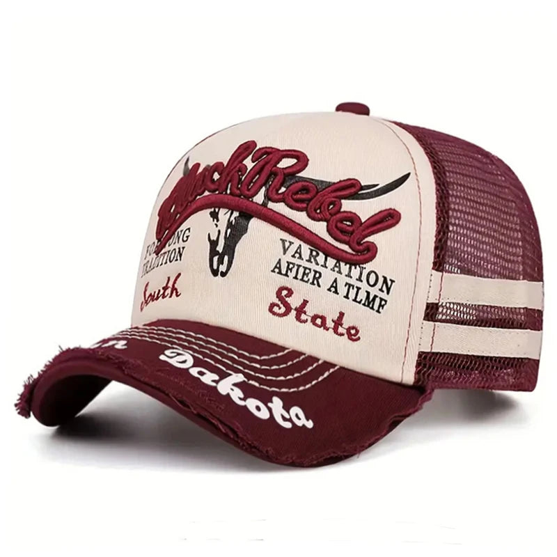 Creative Mesh Hat Cow Head Side Patched Embroidered Hip Hop