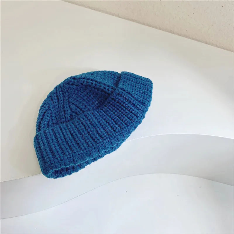 Children Hat Autumn Winter Solid Color Baby Big Brimmed Knitted Keep Warm Hat