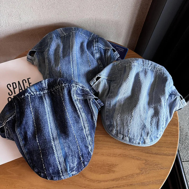 Korean Style Denim Striped Newsboy Baker Boy Cap