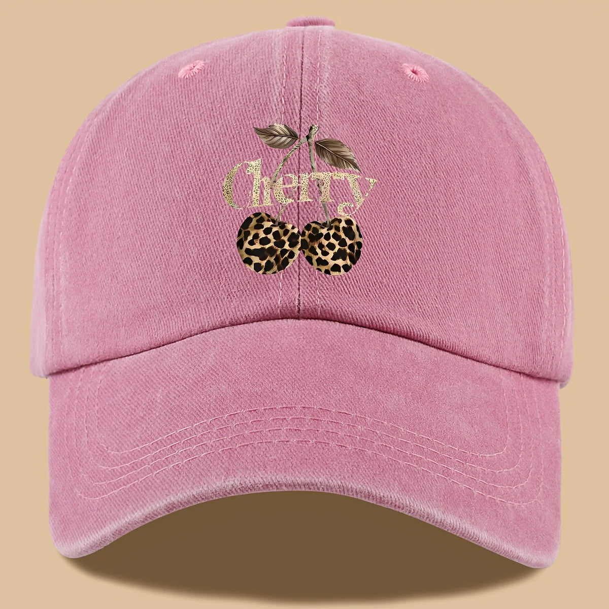Leopard Print Baseball Cap Cherry Letters Unisex Daily Sun Hat