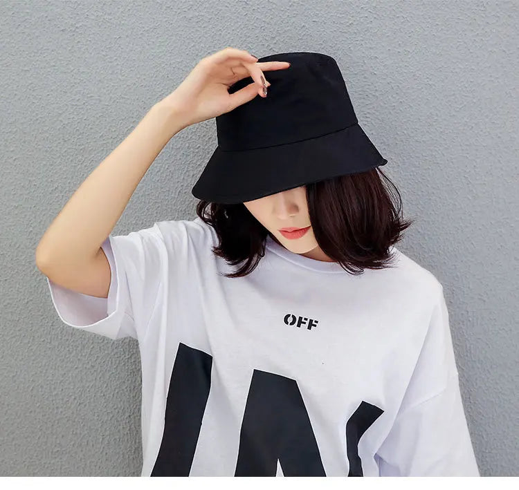 Solid Color Fisherman Hat Korean Trendy Hip Hop Bucket Hat Summer Flat Top Sun Cap Casual Outdoor