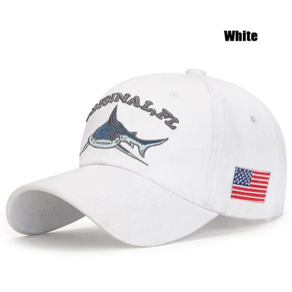 Shark Graphic And American Flag Embroidery Men Women Adjustable Soft Top Baseball Cap