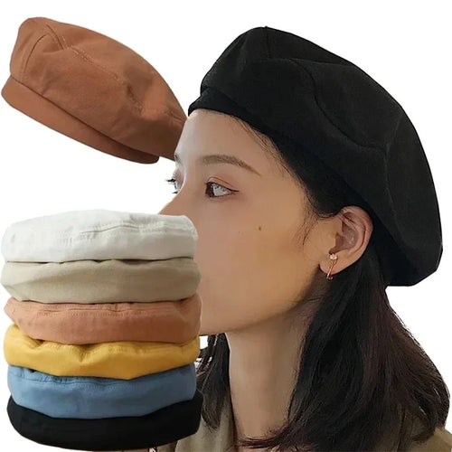 Cotton Women Winter Hats Vintage French Plaid Top Military Cap