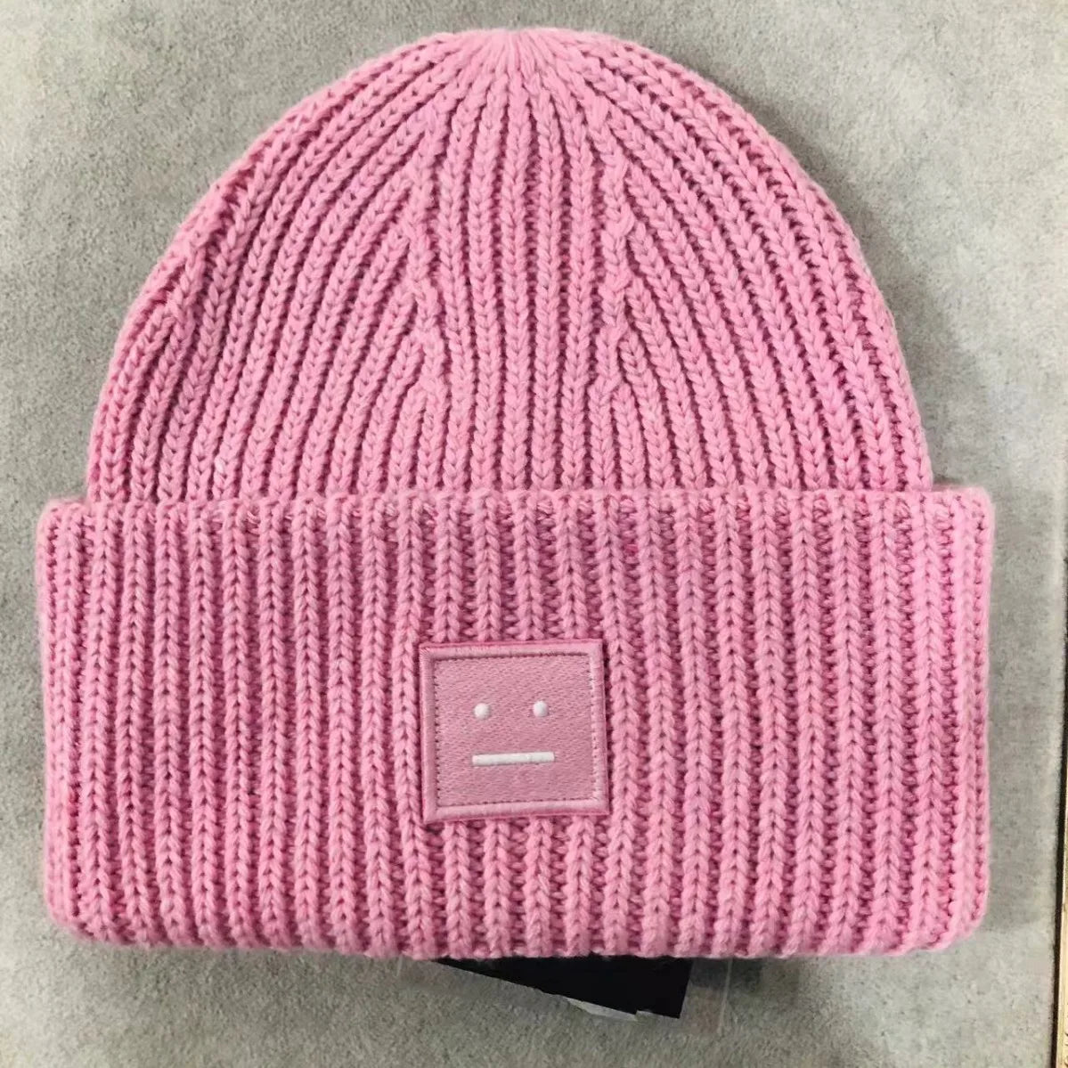 Warm And Cozy Knitted Beanie With Square Labels - Scandinavian Style Wool
