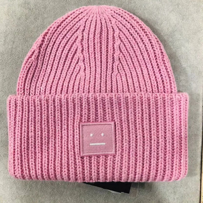 Warm And Cozy Knitted Beanie With Square Labels - Scandinavian Style Wool