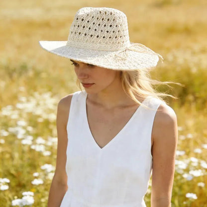 Japanese Simple Hollow Out Panama Straw Hat For Women Spring Summer