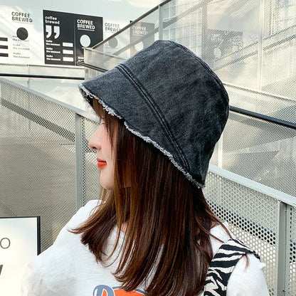 Retro Denim Washed Bucket Hat For Women Fashion Bob