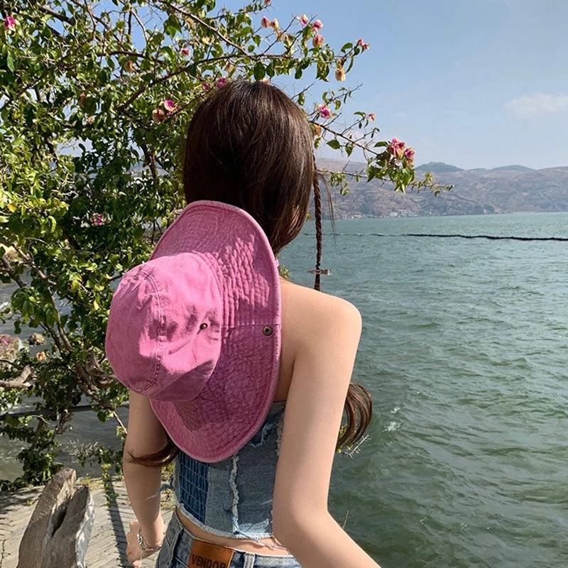Pink Star Print Western Bucket Hat for Women