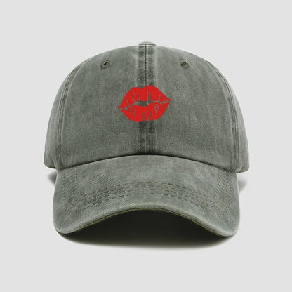 Red Lips Kiss Printed Baseball Hat Sunscreen, Sunshade, Party Travel Hat Simple Design