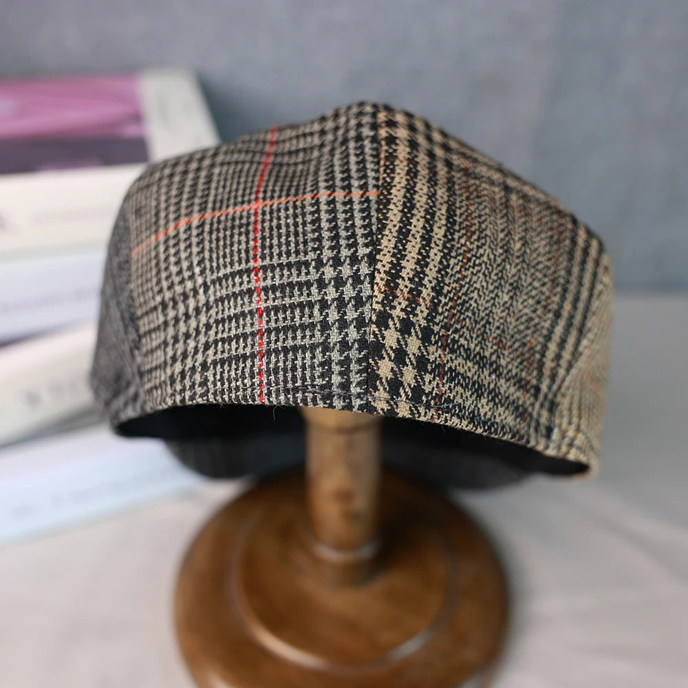Men Newsboy Hats Wool Autumn Vintage Herringbone Octagon Cap