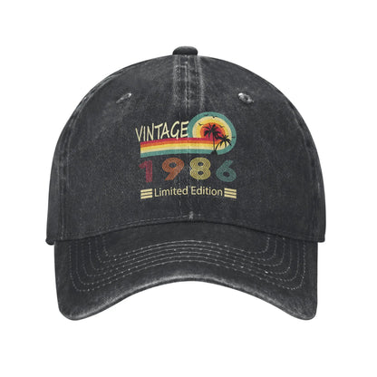 Unisex Vintage 1986 Birthday Year 40 years old  Printed Hats Vintage Distressed Denim  Baseball Cap