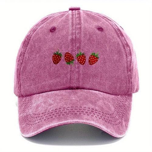 Strawberry Printed Baseball Cap With Adjustable Sunshade, Fashionable Duckbill Cap
