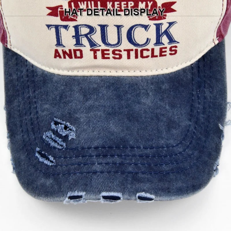 New Unisex Washed Cotton Cap Skull Print Distressed Baseball Cap