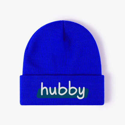 Hubby Funny Design Black Knit Beanie Hat