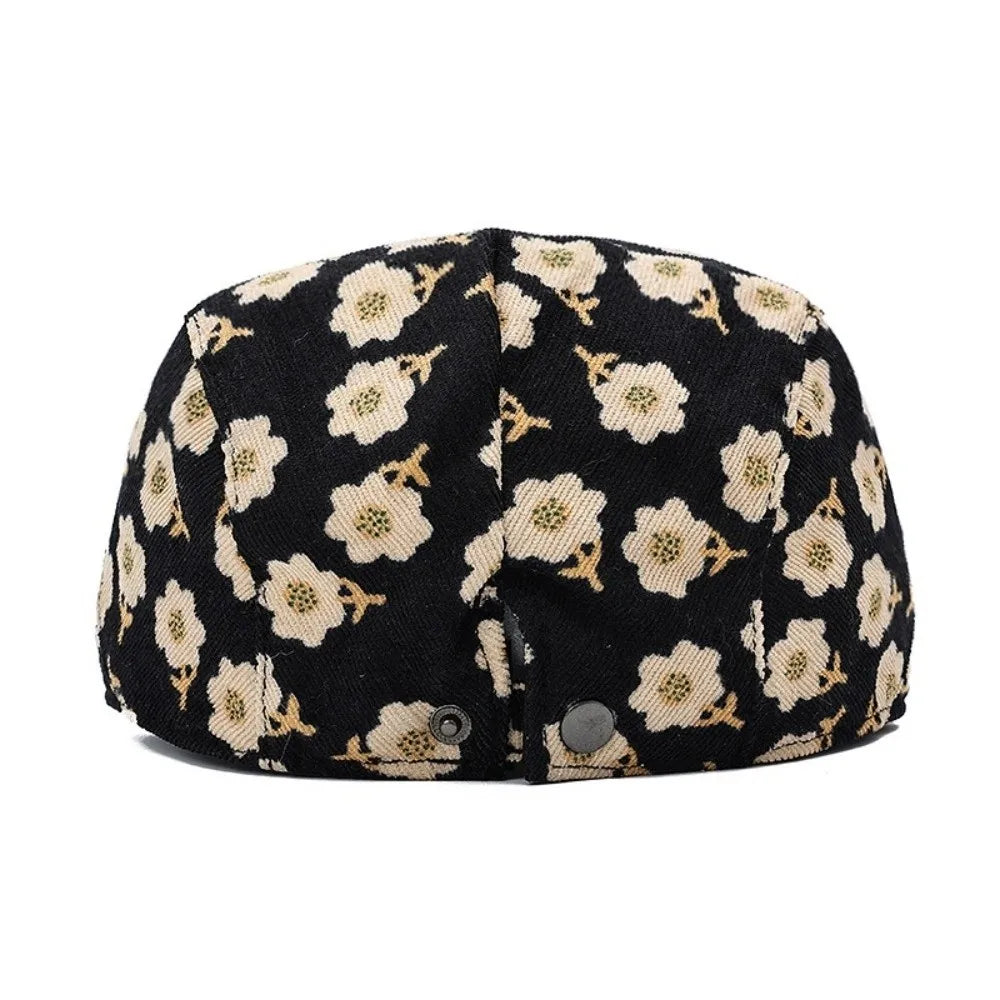 Stylish Retro Floral Beret Hat Adjustable Outdoor