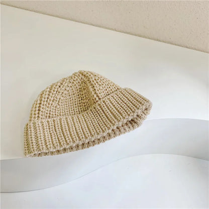 Children Hat Autumn Winter Solid Color Baby Big Brimmed Knitted Keep Warm Hat