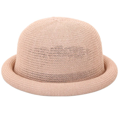 Women Straw Hat Spring Summer New Roll Brim Round Top