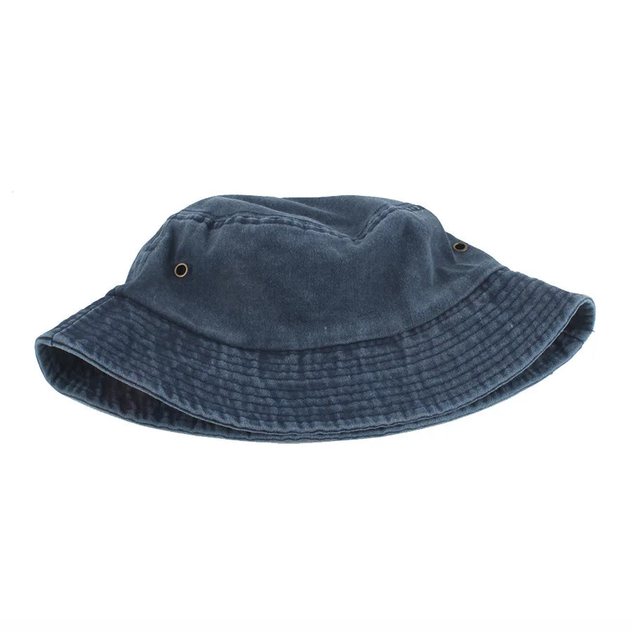 Washed Denim Bucket Hat Kids Wide Brim Cotton Fisherman Hat