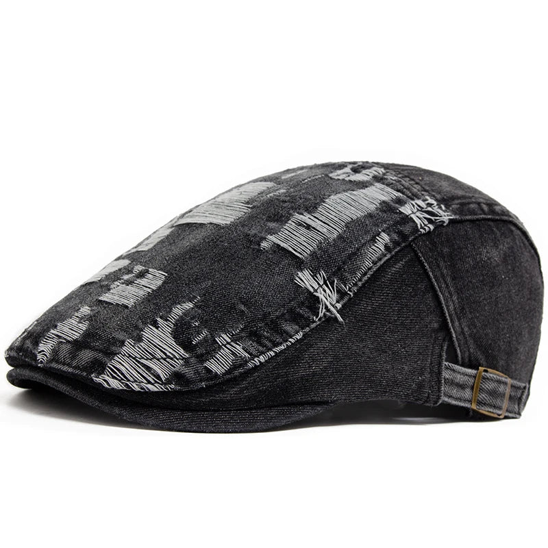 Fashion Men Ripped Denim Beret Women Summer Berets