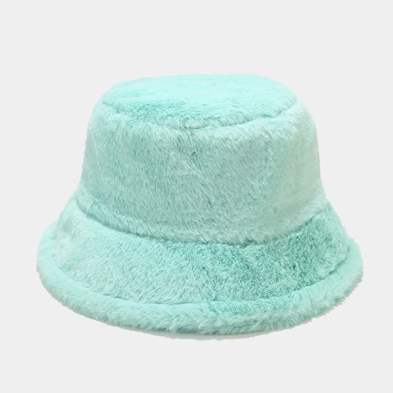 Faux Rabbit Fur Bucket Hat Lady Winter Warm Soft Panama Hat