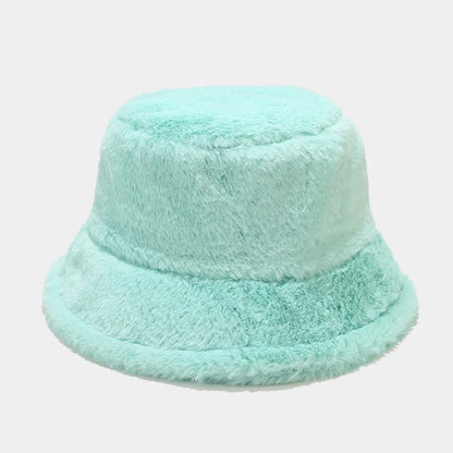 Faux Rabbit Fur Bucket Hat Lady Winter Warm Soft Panama Hat
