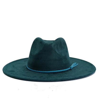 Malachite Green Suede Hat Wide Brim Fedora Hat Men Women Autumn Winter