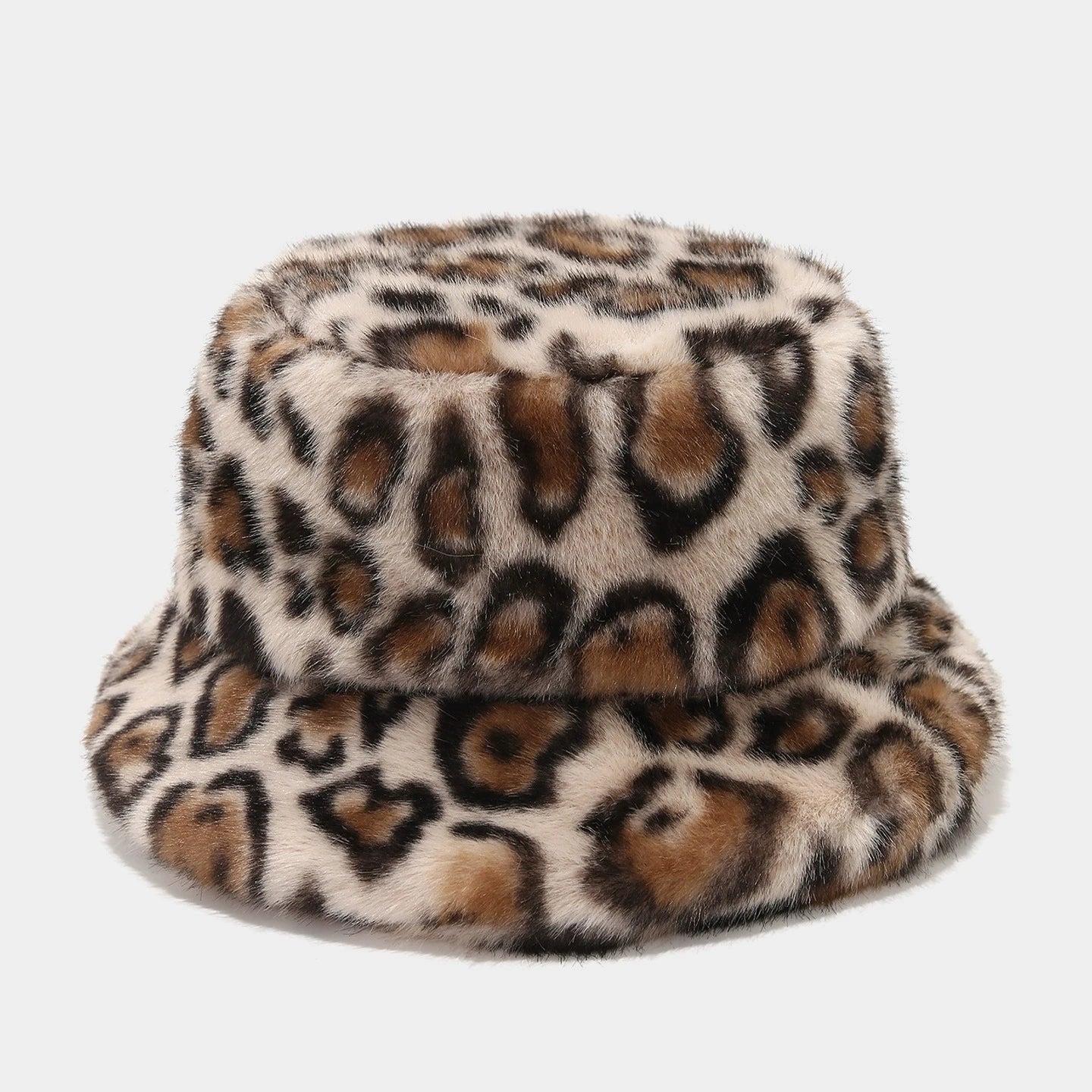 Women Leopard Print Fur Hat Thickened Winter Warm Fisherman Hat