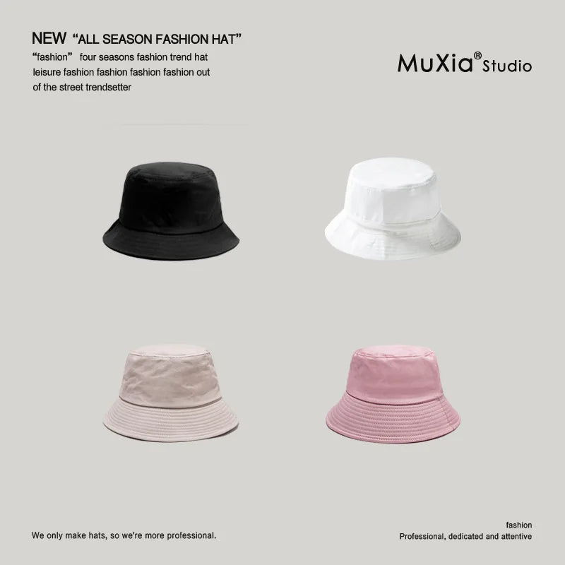 Solid Color Fisherman Hat Korean Trendy Hip Hop Bucket Hat Summer Flat Top Sun Cap Casual Outdoor