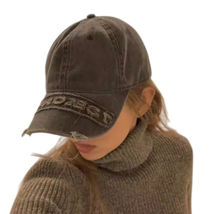 Personality Washed Gray Edged Worn-Out Baseball Cap