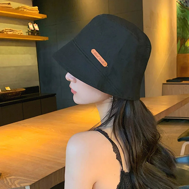 Women Solid Color Bucket Hat Soft Cotton Foldable Visor